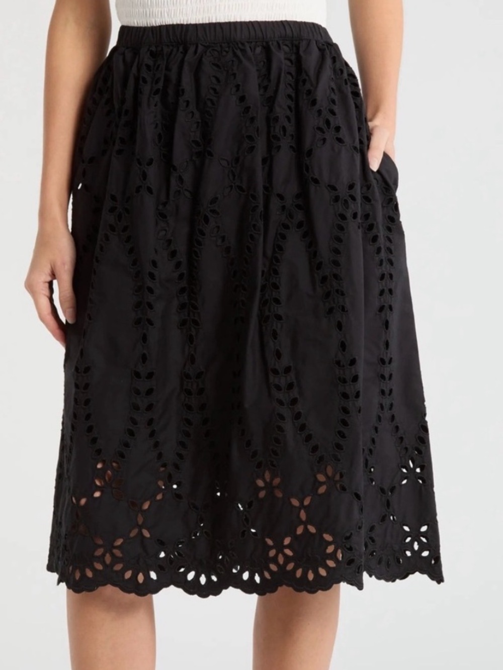 Frank & Eileen Gracie Cotton Black Eyelet Midi Skirt Small